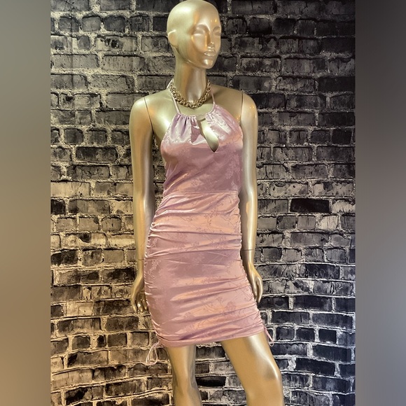 Y2K Vintage 90s Vibes Pastel Purple Satin Floral Brocade Mini Dress - Picture 7 of 9